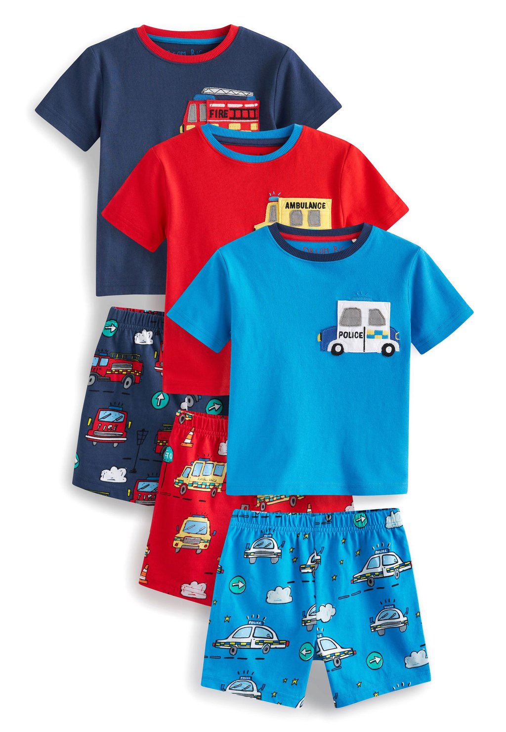 цена Комплект одежды для сна SHORT PYJAMAS 3 PACK Next, цвет blue/red emergency cars
