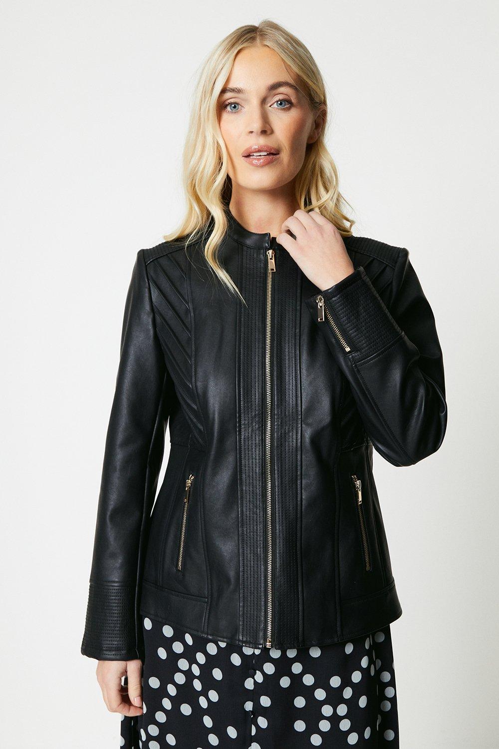 Черная куртка из искусственной кожи Petite со швами Wallis, черный