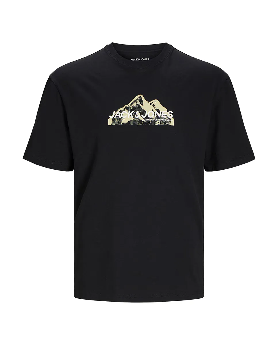 

Мужская футболка с короткими рукавами, круглым вырезом и принтом спереди Jack & Jones, черный