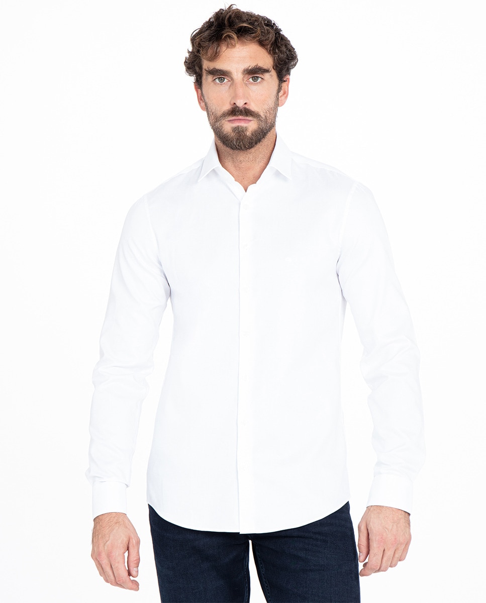 Мужская узкая рубашка из твила, не требующая особого ухода, из хлопка Calvin Klein, белый luca d altieri повседневная рубашка приталенного кроя из чистого хлопкового твила белый