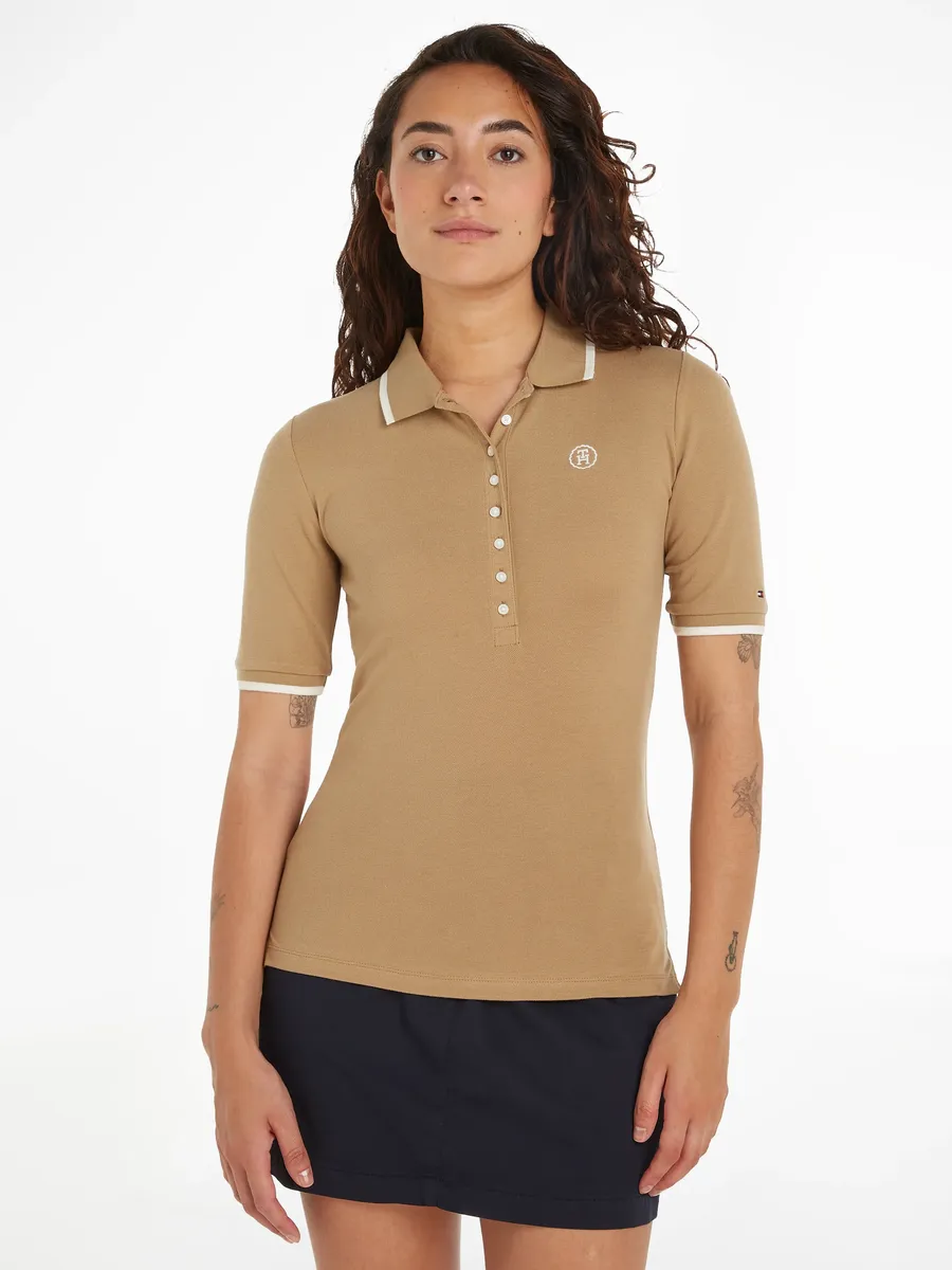 

Рубашка-поло Tommy Hilfiger "SLIM SMD TIPPING LYOCELL POLO SS" со вставками контрастного цвета, хаки