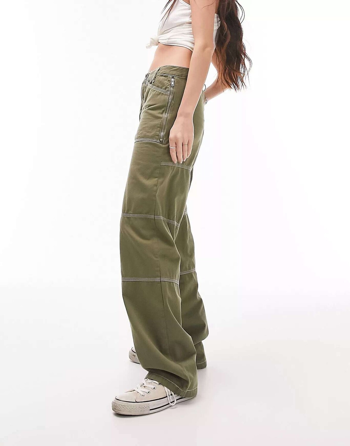 

Topshop Workwear Прямые брюки с отложным поясом цвета хаки