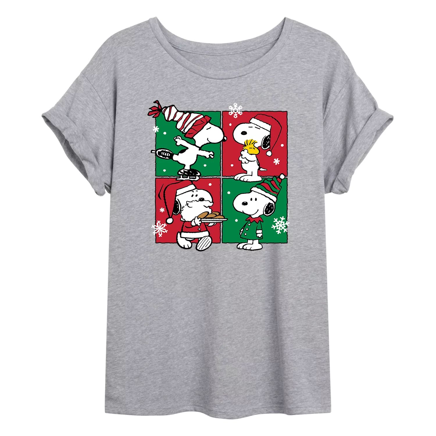 Размерная футболка с рисунком Juniors' Peanuts Snoopy Christmas Shots Licensed Character