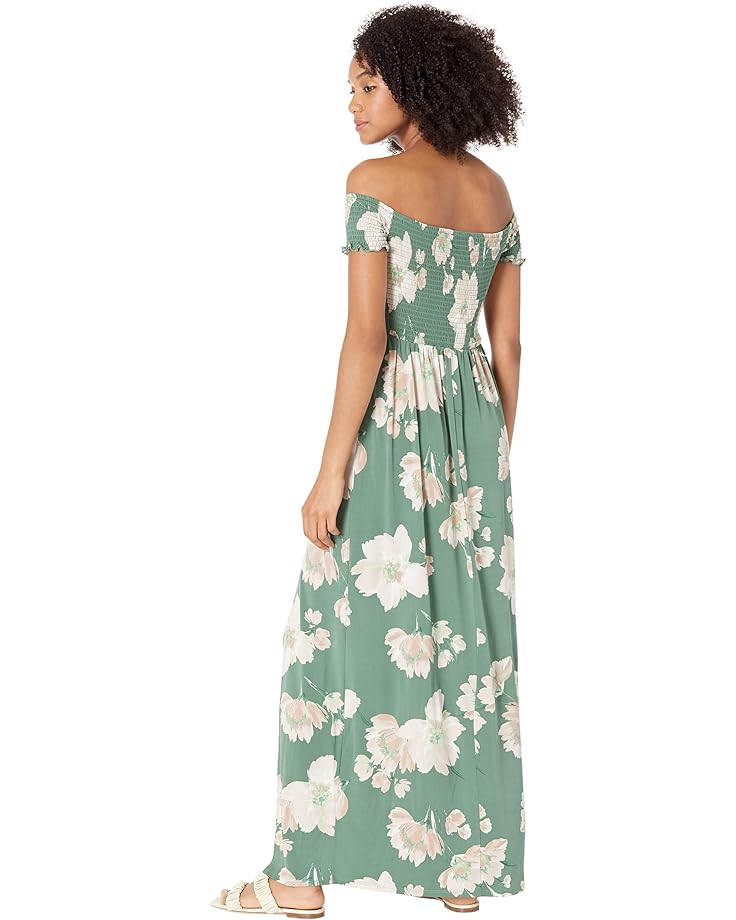 Платье Bebe Off Shoulder Slit Maxi Dress, цвет Olive/Multi цена и фото