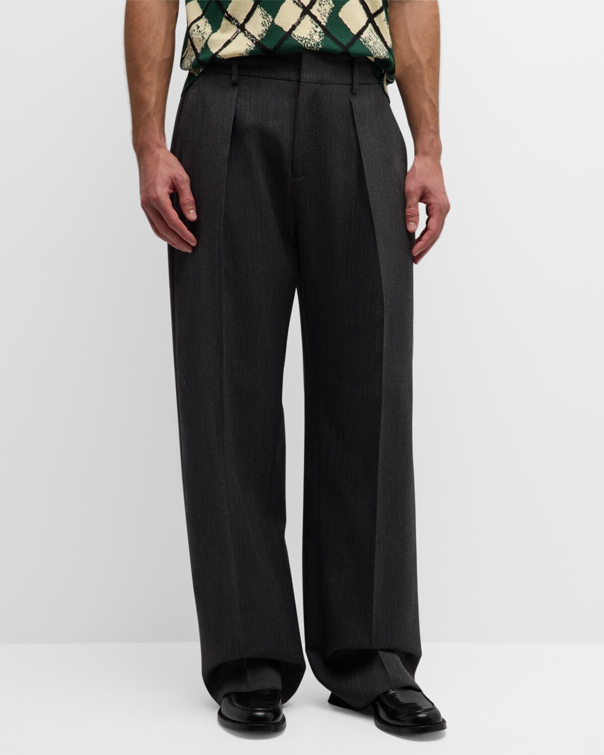 

Мужские повседневные шерстяные брюки со складками Burberry, цвет Grey Black