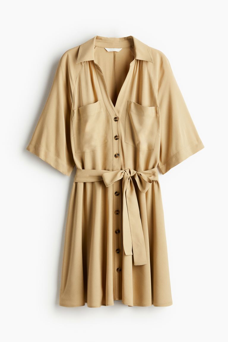 Платье-Блузка с поясом H&M, бежевый
