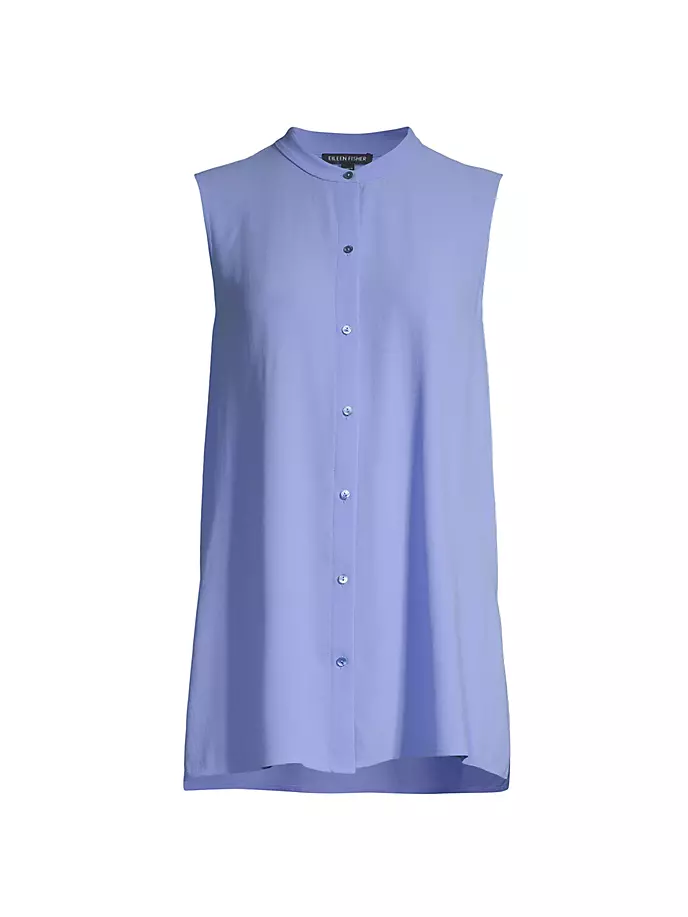 

Шелковая рубашка без рукавов с воротником-стойкой Eileen Fisher, цвет hydrangea blue