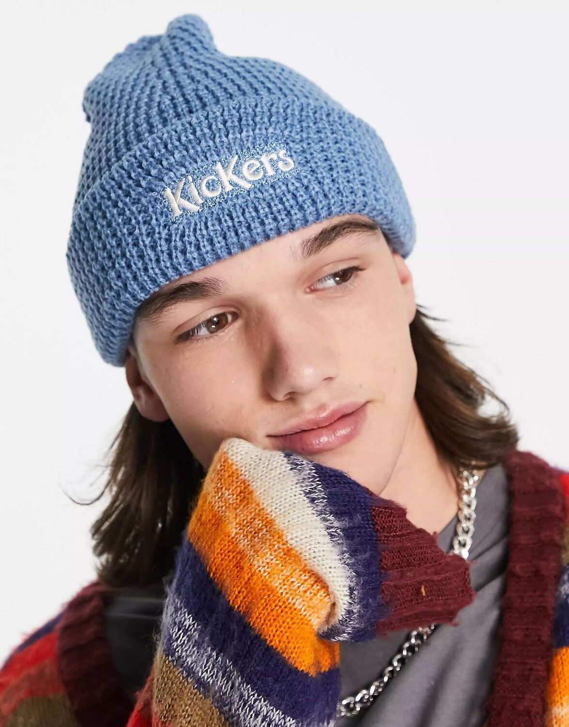 

Синяя вафельная шапка Kickers с вышивкой логотипа