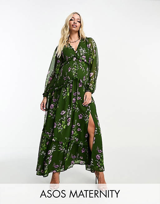 

Зеленое платье макси с защипами и пуговицами ASOS DESIGN Maternity, Зеленый