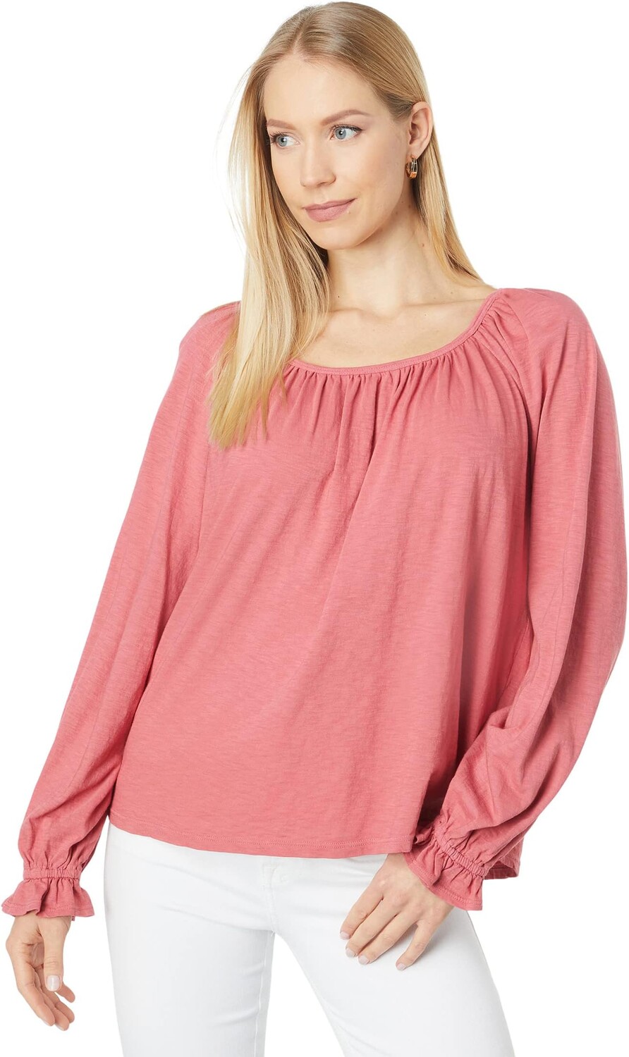 

Футболка SUNDRY Raglan Long Sleeve Pima Cotton Tee with Gathering, цвет Rust