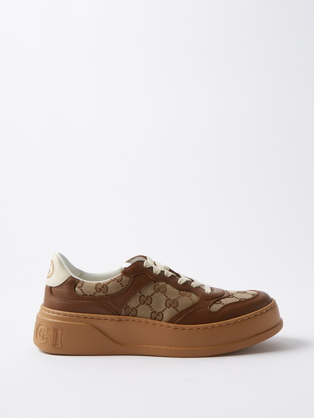 

Кроссовки из жаккардовой ткани и кожи с узором gg Gucci, бежевый