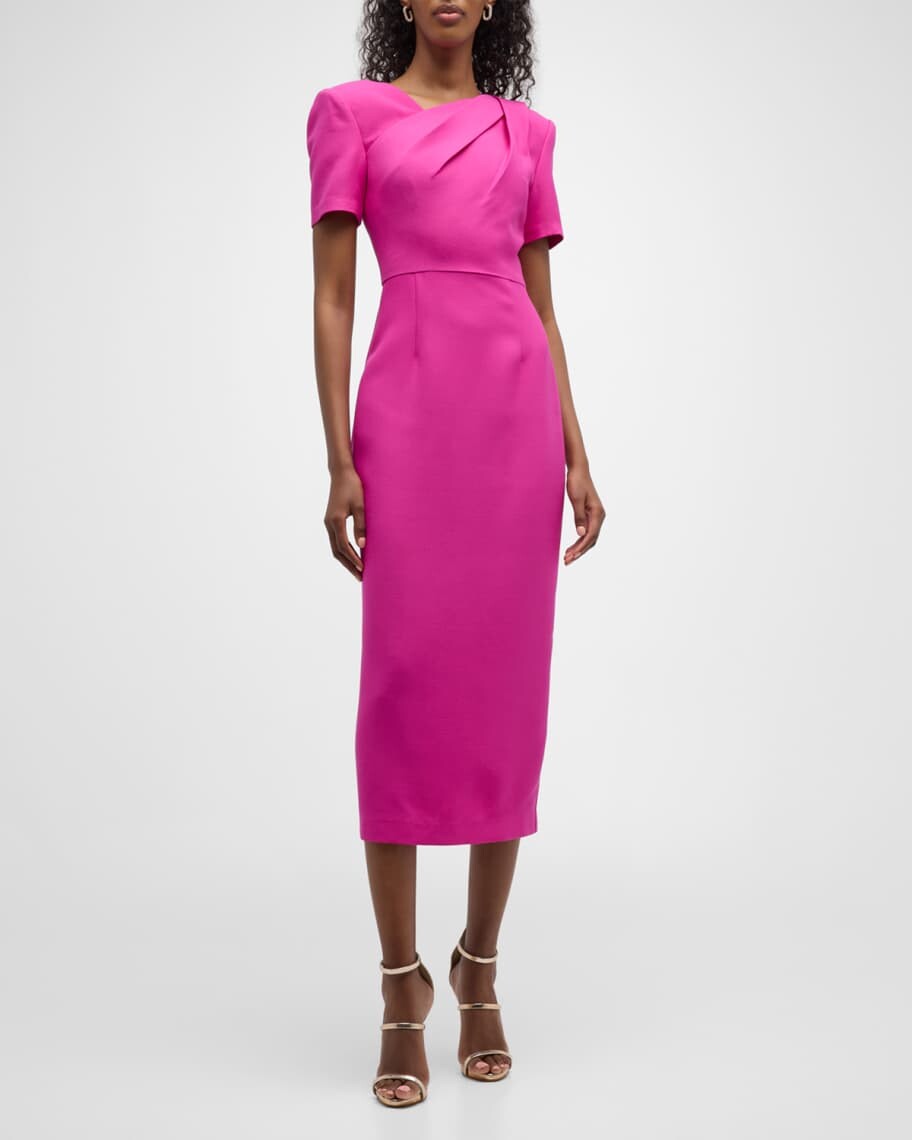 

Плиссированное платье миди из крепа с короткими рукавами Roland Mouret