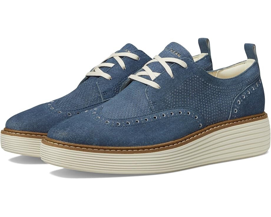 

Оксфорды Cole Haan Originalgrand Platform Wing Tip Oxford, цвет Denim Suede/Ivory
