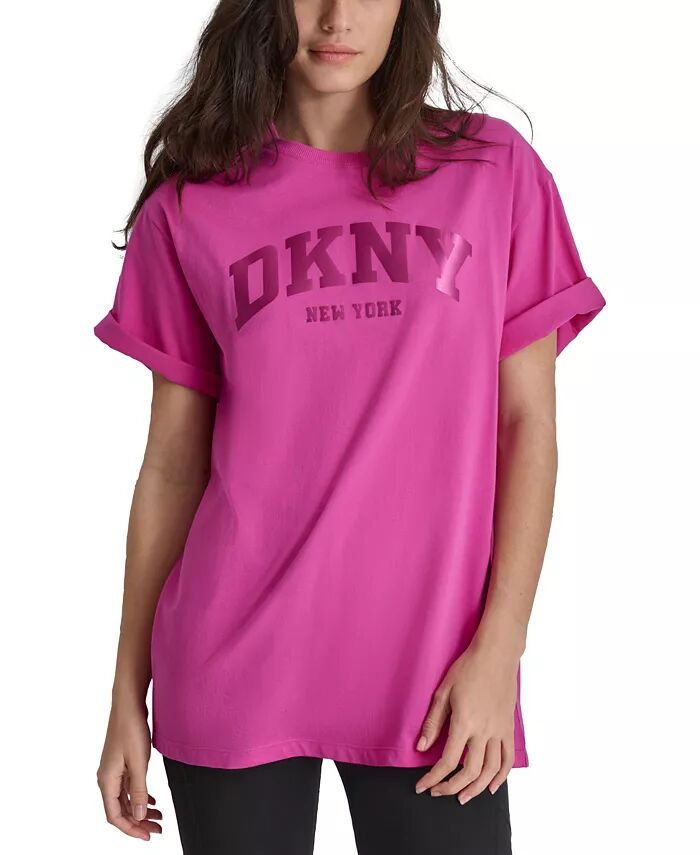 

Спортивная женская атласная футболка с логотипом DKNY, красный