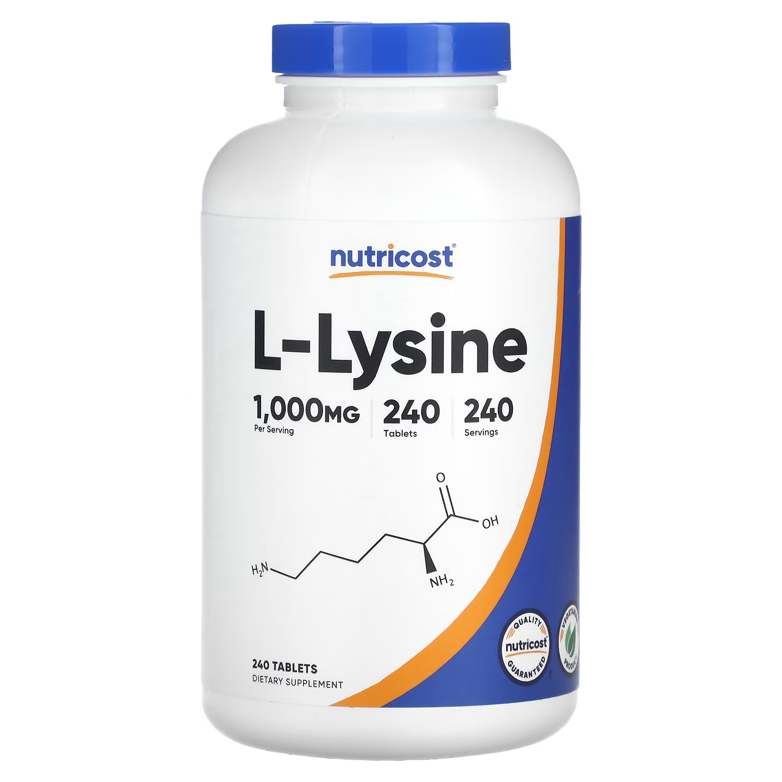 L-лизин Nutricost 1000 мг, 240 таблеток solaray l лизин 333 мг 90 таблеток