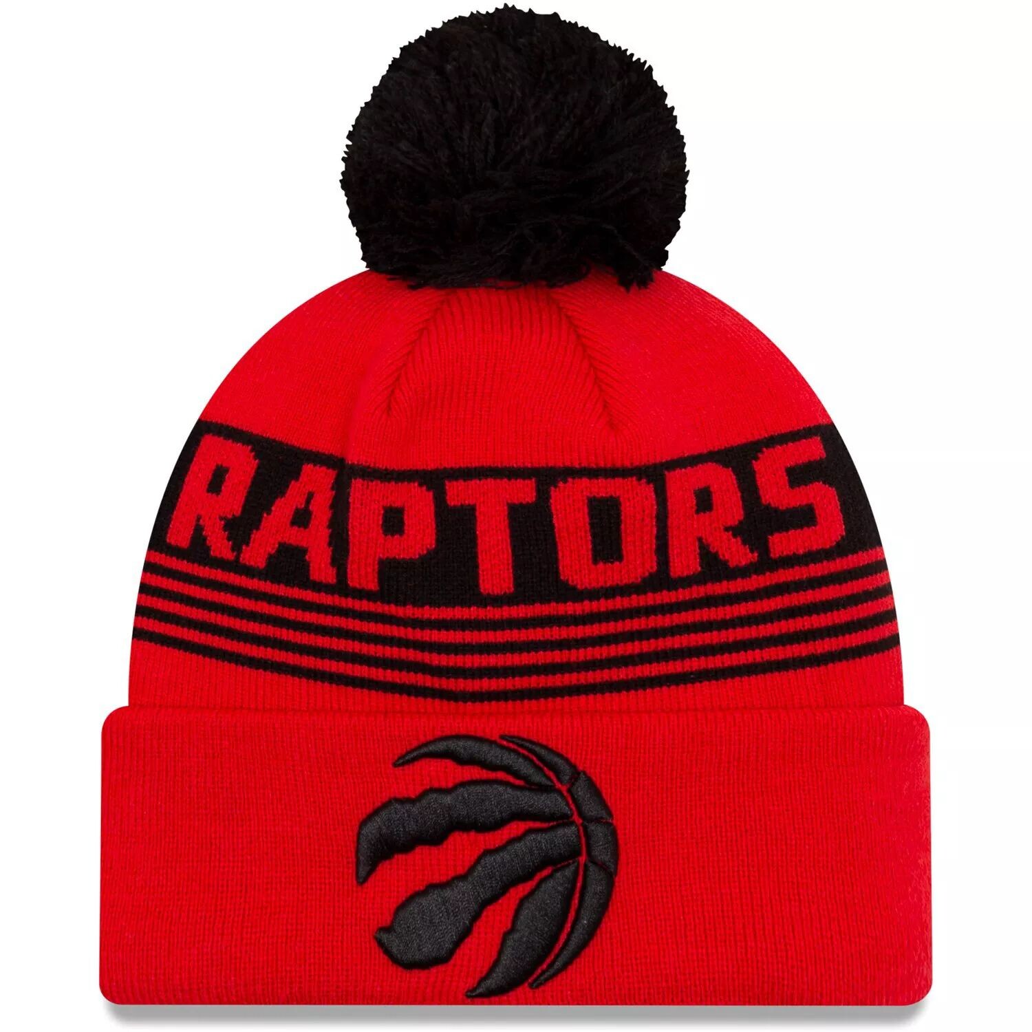 

Мужская красная вязаная шапка New Era Toronto Raptors с манжетами и помпоном