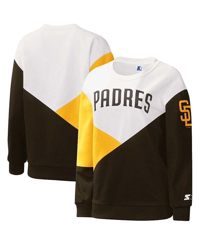 

Женский белый, коричневый свитшот с открытыми плечами San Diego Padres Starter, синий