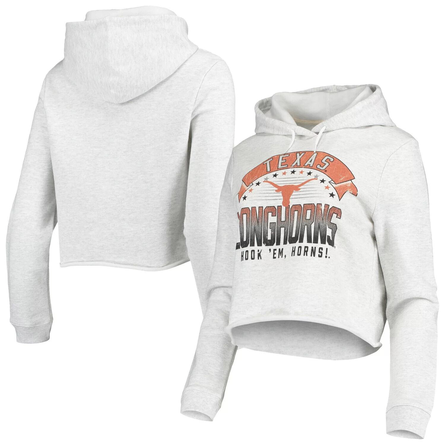 

Женская лига студенческой одежды Ash Texas Longhorns Banner 1636 Укороченный пуловер с капюшоном