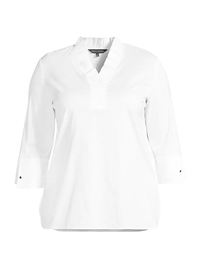 цена Блуза из хлопковой смеси с рюшами Ming Wang, Plus Size, белый