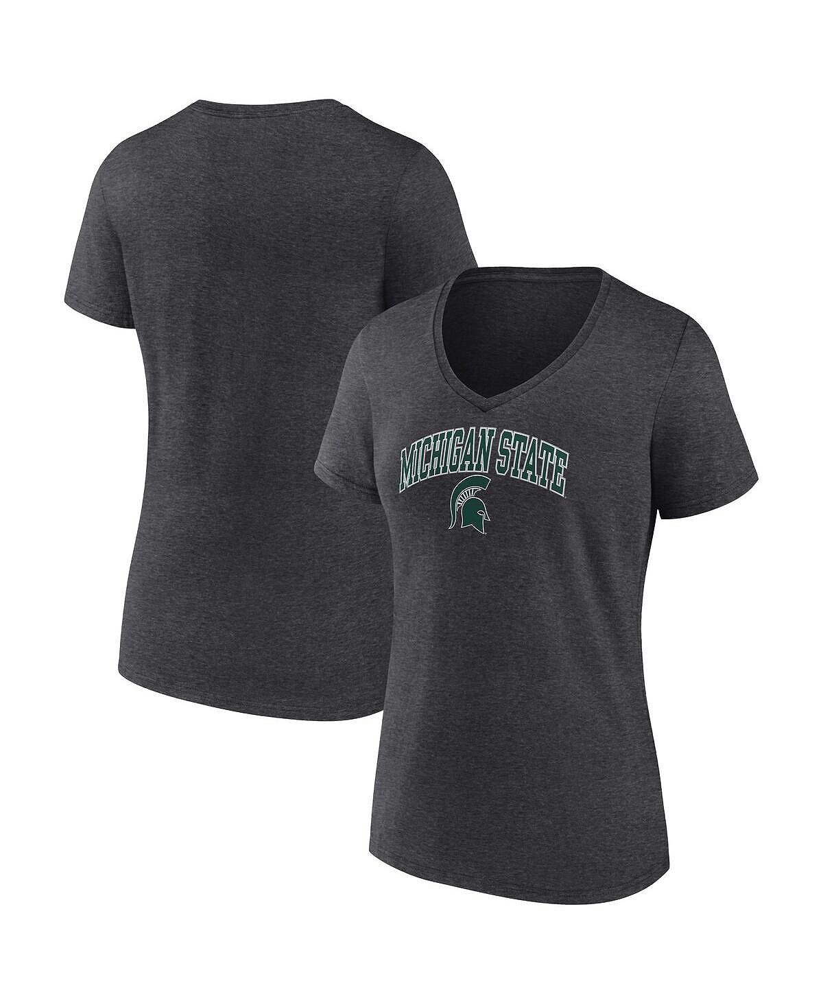 

Женская футболка с v-образным вырезом и фирменным логотипом Heather Charcoal Michigan State Spartans Evergreen Campus Fanatics