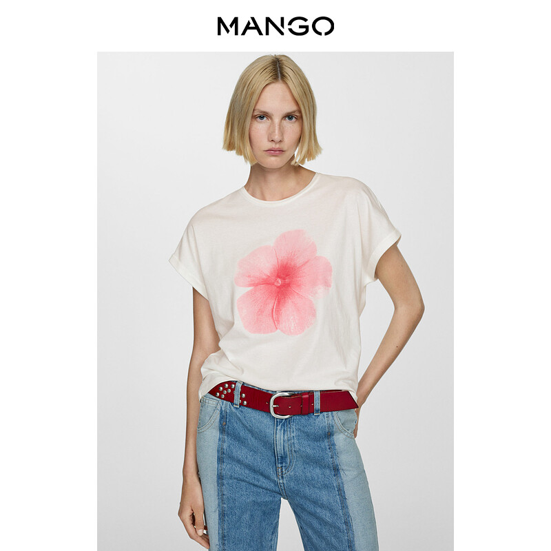 

Женская футболка Mango из чистого хлопка, светло-розовый