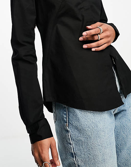 

Черная приталенная рубашка с длинными рукавами ASOS DESIGN