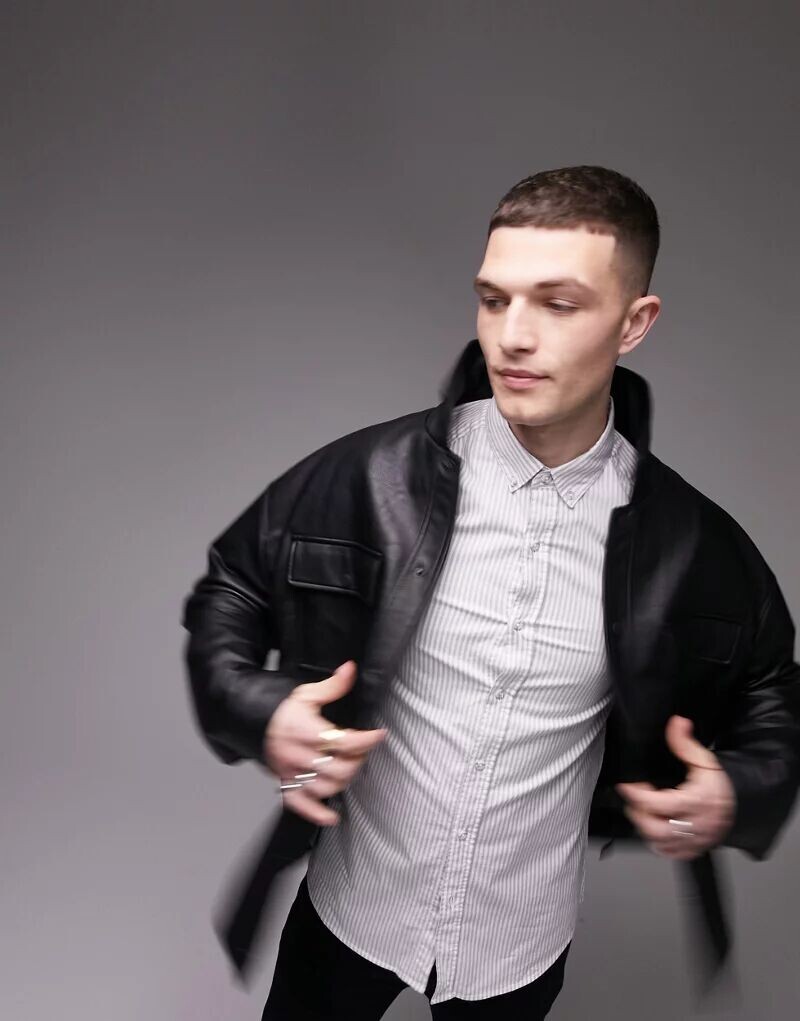 

Серо-белые оксфорды в полоску с длинными рукавами Topman