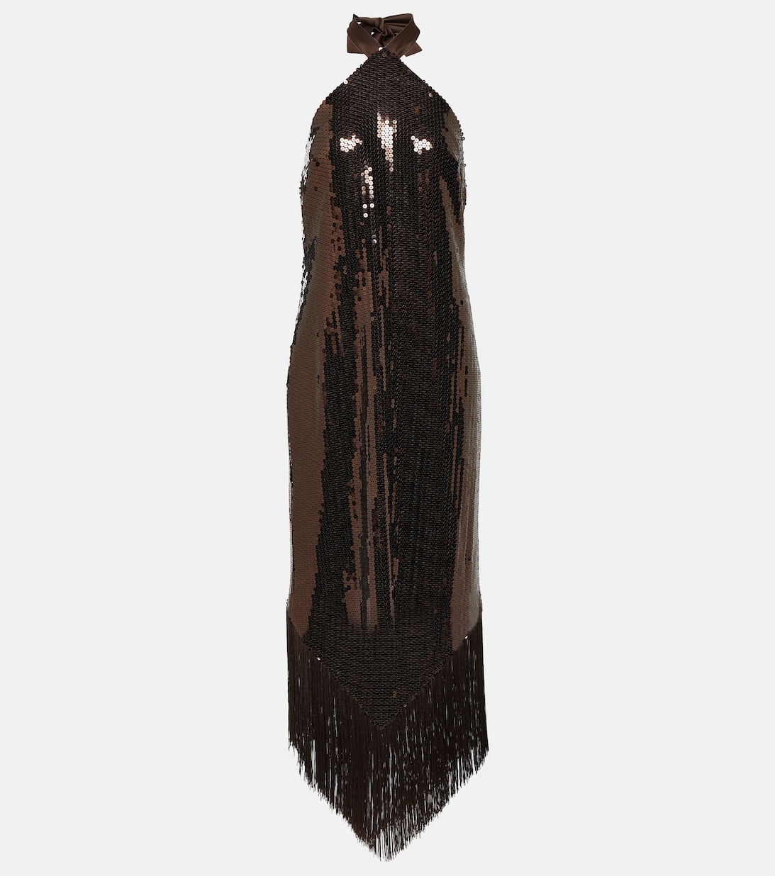 цена Платье миди Nina из крепа с вырезом халтер и бахромой TALLER MARMO, коричневый