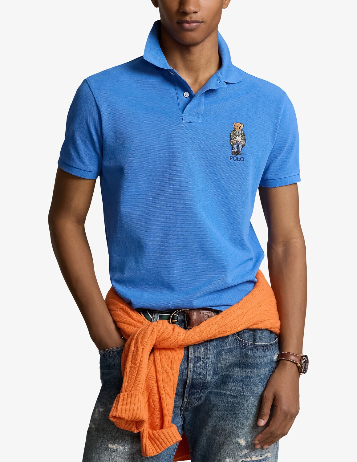 

Рубашка-поло с короткими рукавами и медвежьей грудью Ralph Lauren, синий