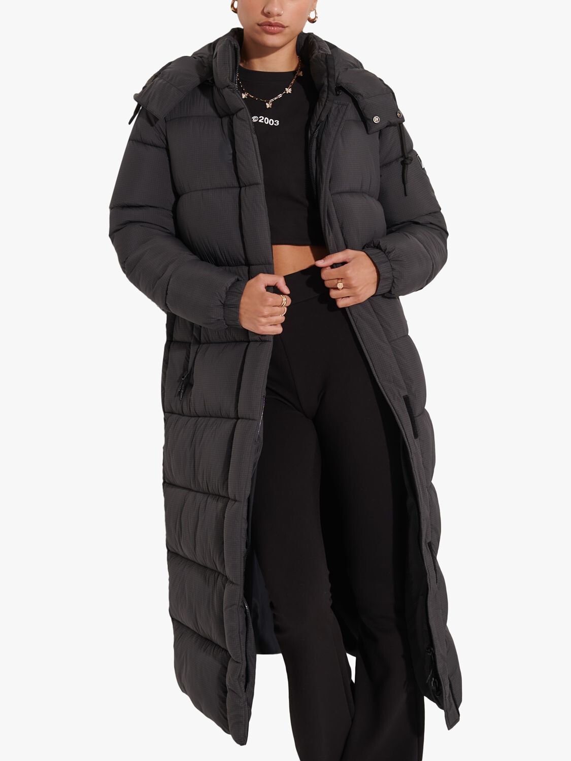

Удлиненное пуховое пальто Touchline Superdry, черная сетка, Черный