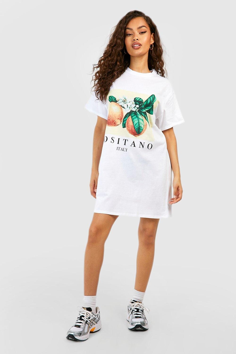 

Платье-футболка оверсайз positano Boohoo, белый
