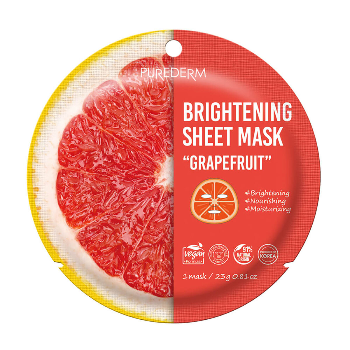 цена Биоразлагаемая тканевая маска для лица Purederm Grapefruit, 23 гр