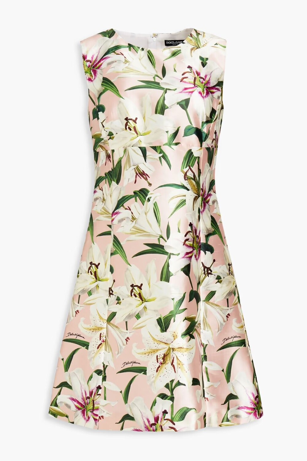 

Платье мини из шелкового атласа с цветочным принтом Dolce & Gabbana, пастельно-розовый