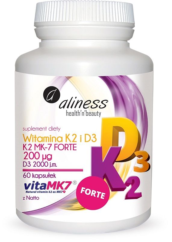 Витамин Д3 + К2 Aliness Witamina K2 Forte MK-7 + D3, 60 шт solaray витамин k2 менахинон 7 50 мкг 60 вегетарианских капсул