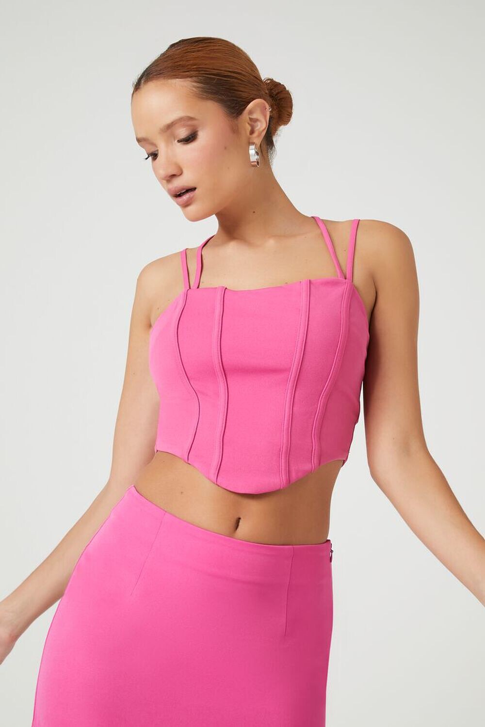 

Укороченная майка с корсетом и лямкой на бретельках Forever 21, фуксия