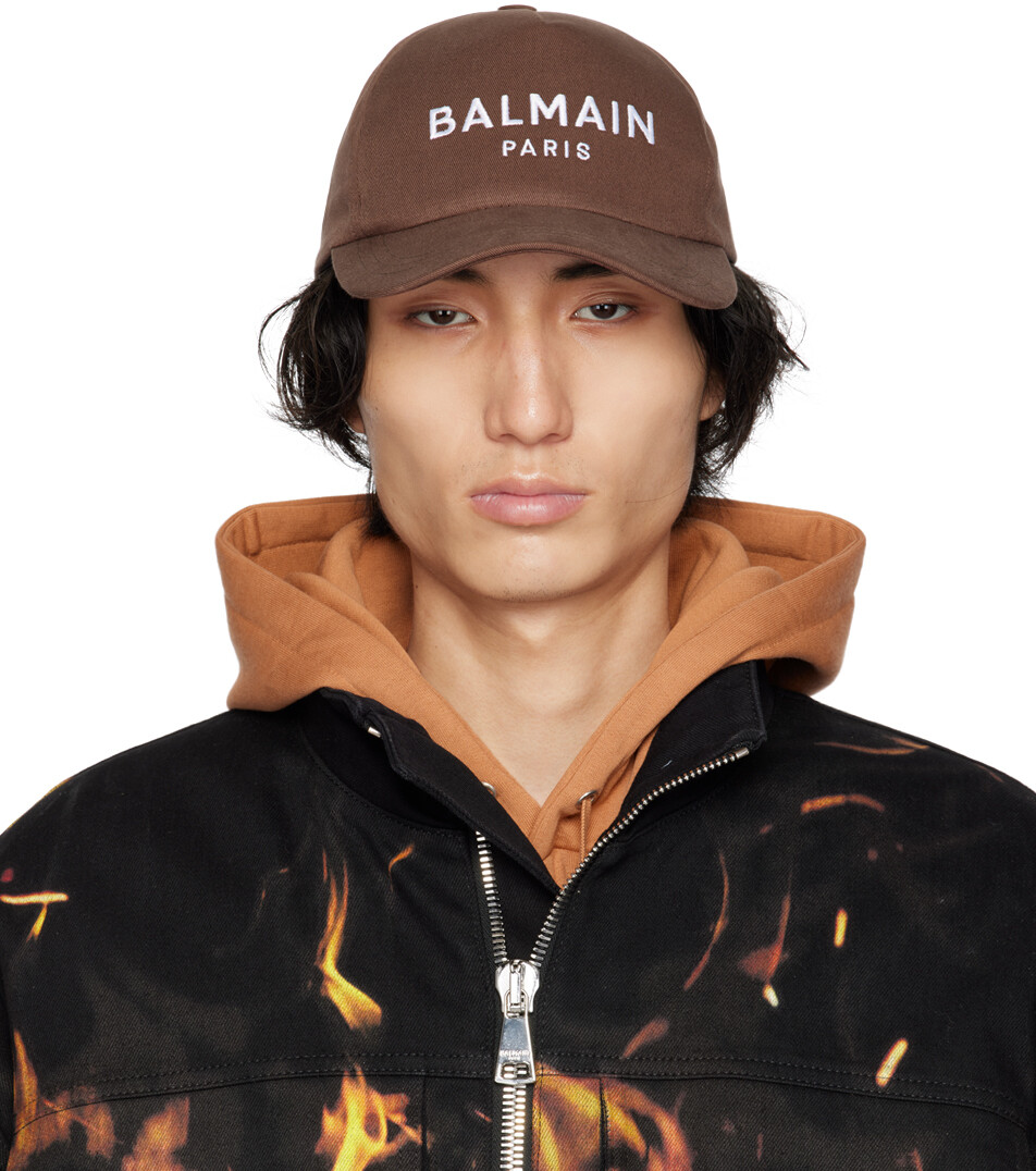 

Коричневая кепка с вышивкой Marron fonce/Blanc Balmain