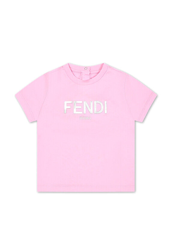 

Детская футболка унисекс с серебристо-розовым логотипом Fendi