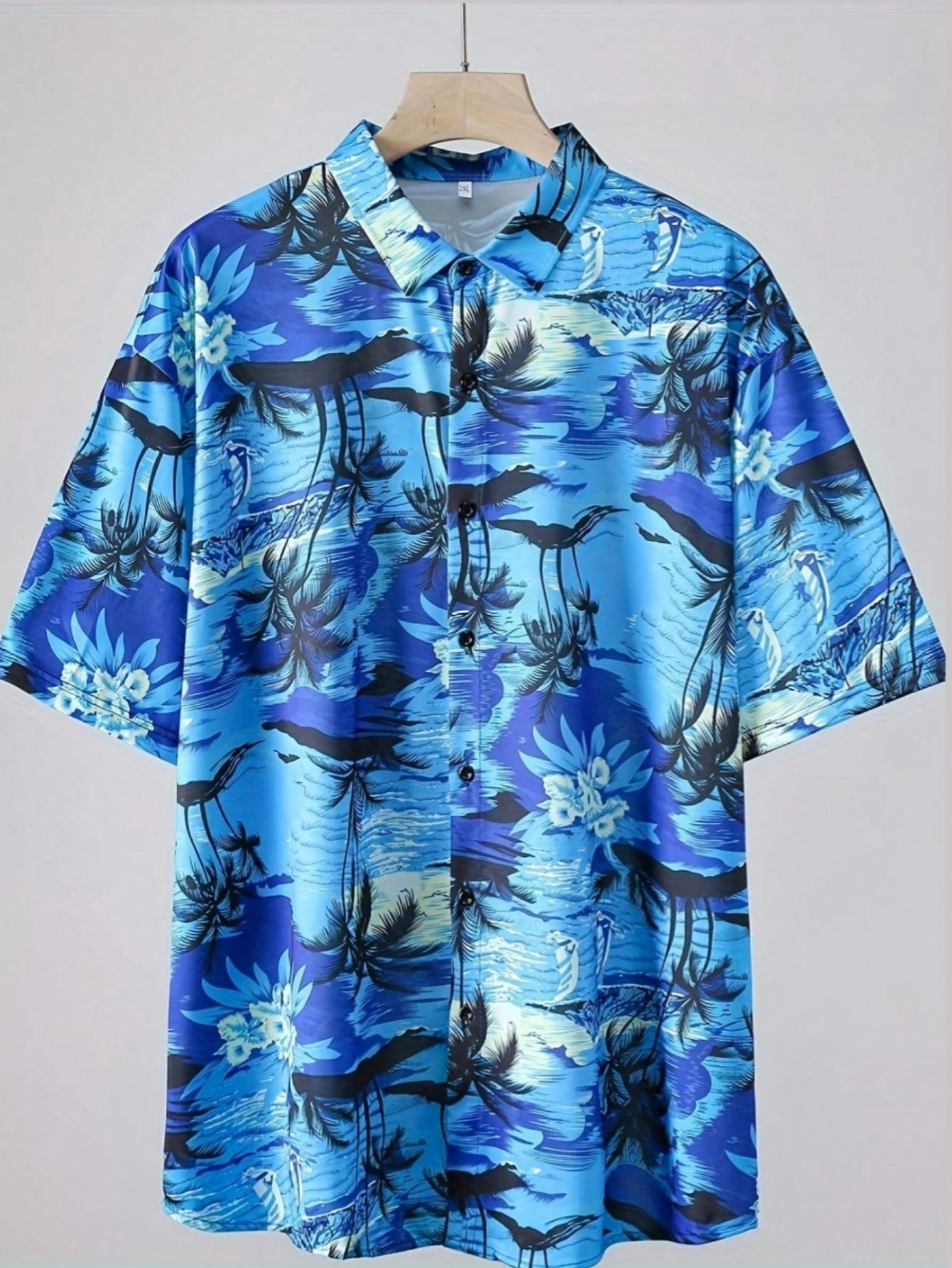 Мужская рубашка больших размеров с коротким рукавом и тропическим растительным принтом, синий
