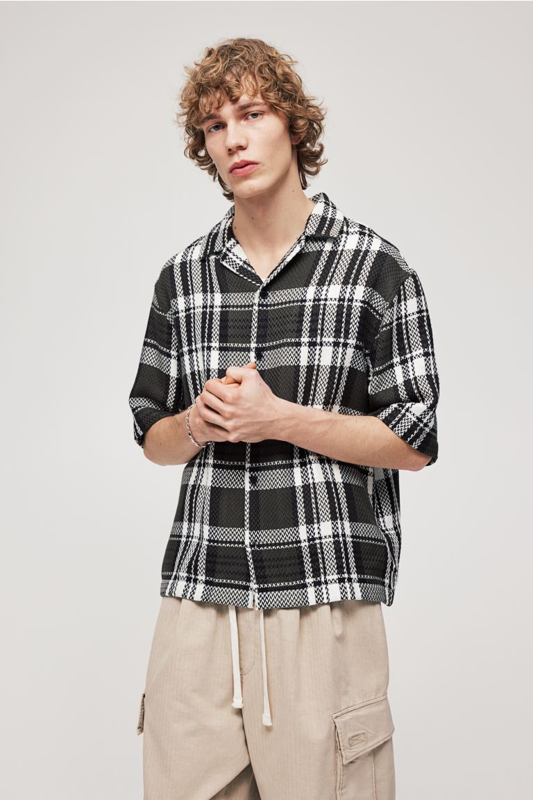 Повседневная рубашка из структурированного трикотажа свободного кроя H&M, коричневый