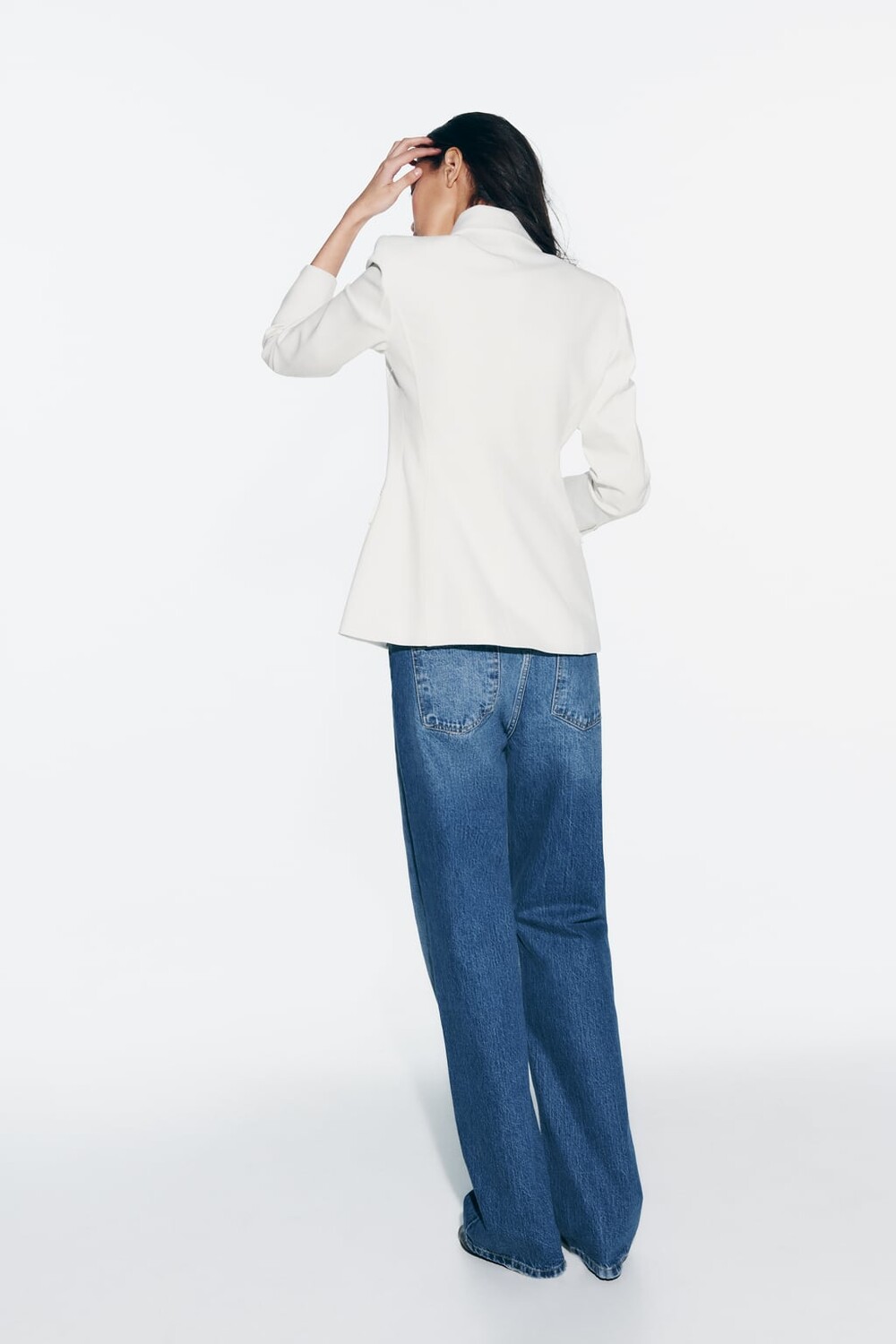 

Двубортный пиджак строгого кроя ZARA, белый