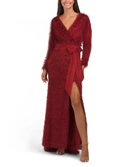 

Платье с длинными рукавами и поясом Tadashi Shoji, цвет Wine