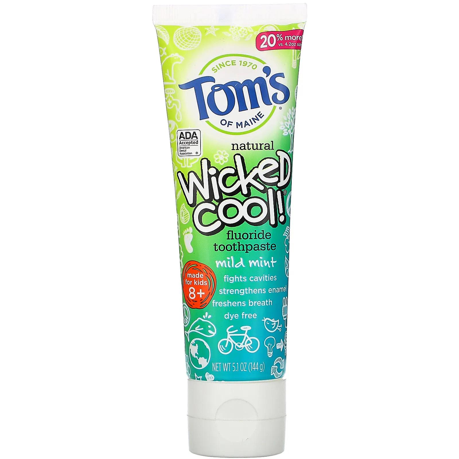 Tom's of Maine Wicked Cool! Natural Fluoride Toothpaste Kids 8+ Wild Mint 5.1 oz (144 g) дезодорант tom s of maine без запаха