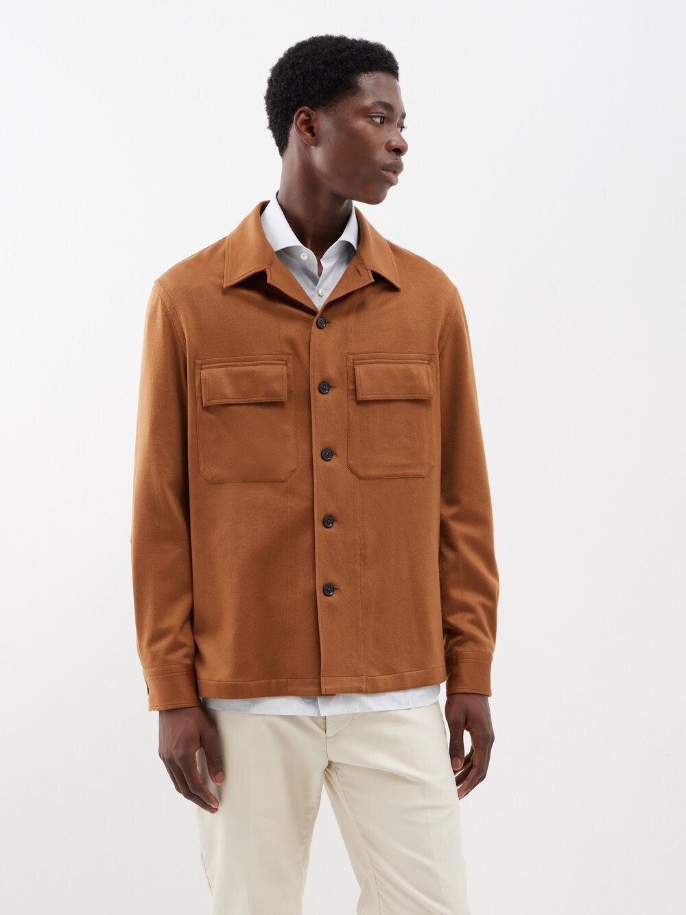 

Кашемировая рубашка oasi с карманами и клапанами ZEGNA, коричневый