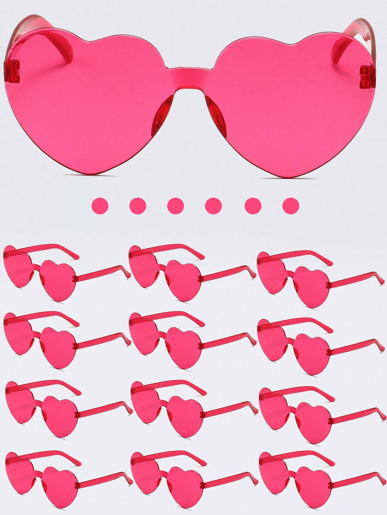 12 шт. женские розовые и красные модные очки в форме сердца с линзами в ПК-рамке с декоративным декором