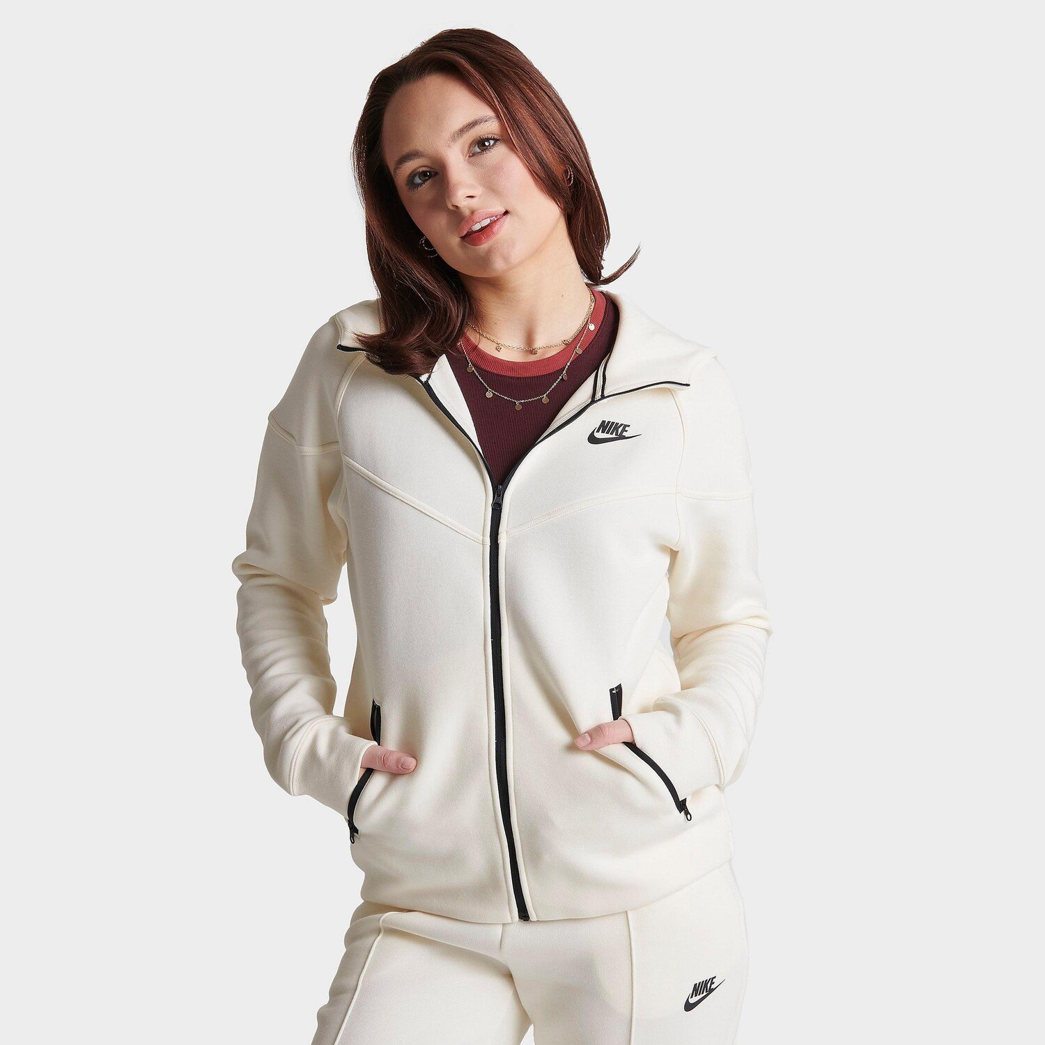 

Женская худи с молнией во всю длину Nike Sportswear Tech Fleece Windrunner, белый