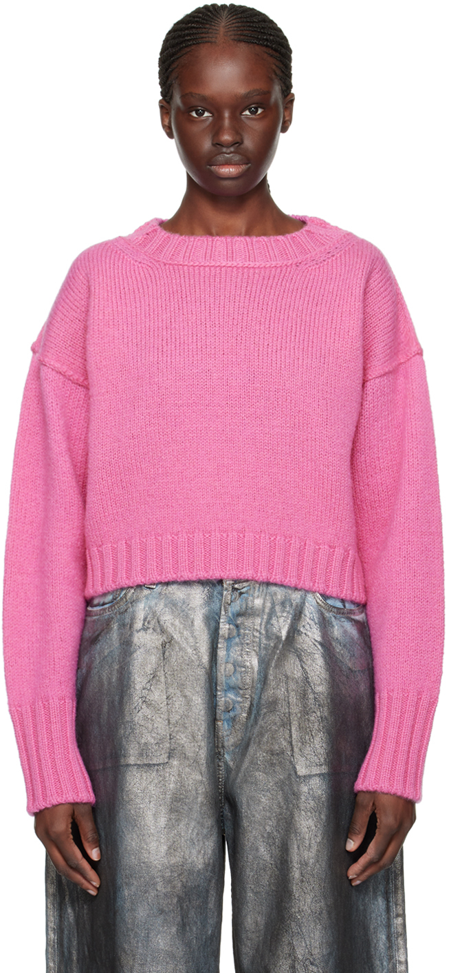 Розовый свитер с круглым вырезом Acne Studios, цвет Pink