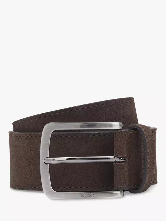 Ремень HUGO BOSS BOSS Engraved Logo Buckle Suede, цвет dark brown