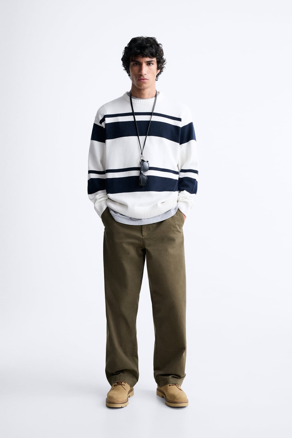 

Хлопковый свитер в полоску ZARA, белый