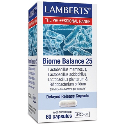 Пробиотик Biome Balance, 25 миллиардов живых бактерий, 60 капсул, Lamberts
