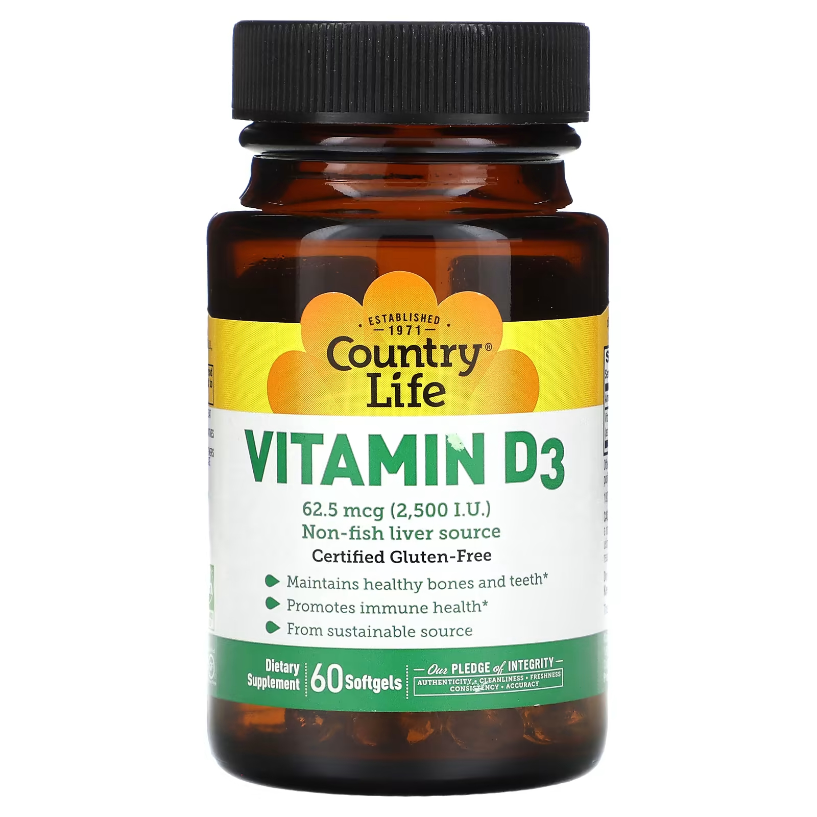 Country Life Витамин D3 62,5 мкг (2500 МЕ) 60 мягких таблеток